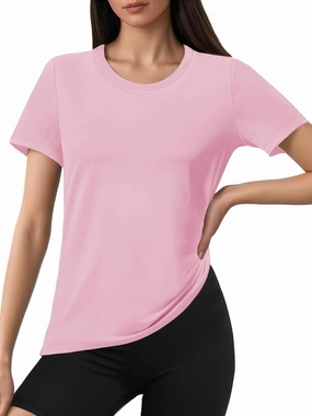 SMENG Short Sleeve Shirts for Women UPF 50  Cotton Crew Neck T Shirt Basic Summer Yoga Running Workout Tops