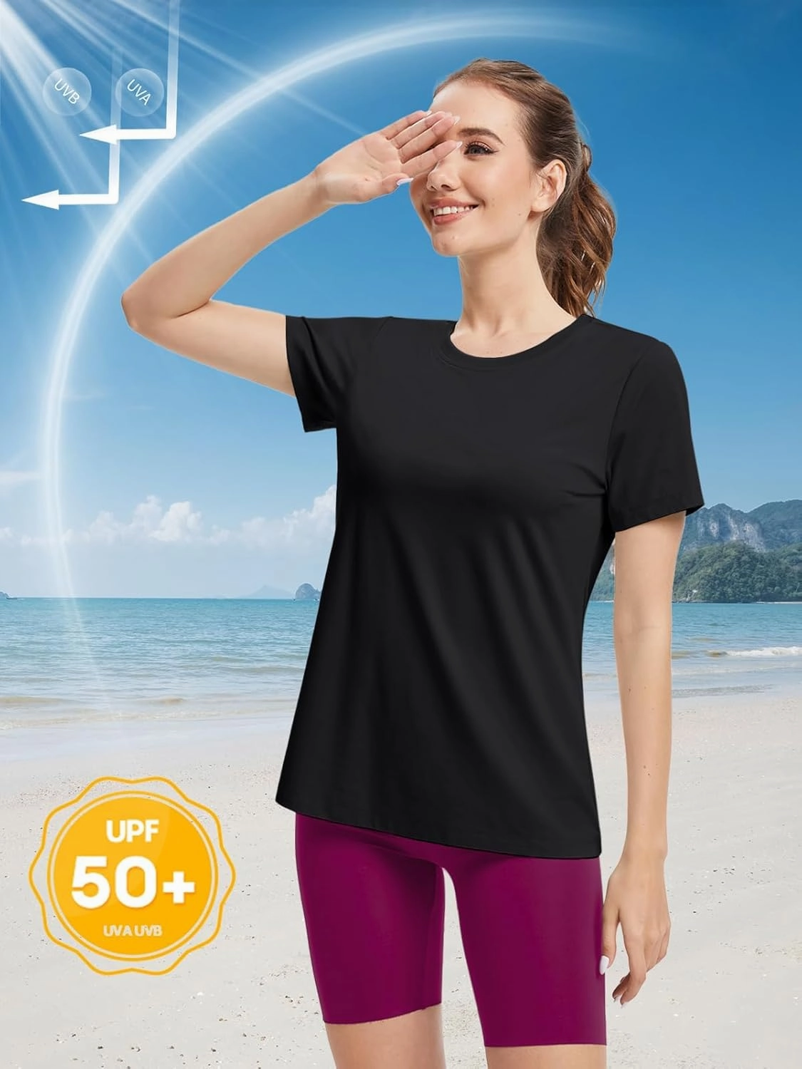 SMENG Short Sleeve Shirts for Women UPF 50  Cotton Crew Neck T Shirt Basic Summer Yoga Running Workout Tops