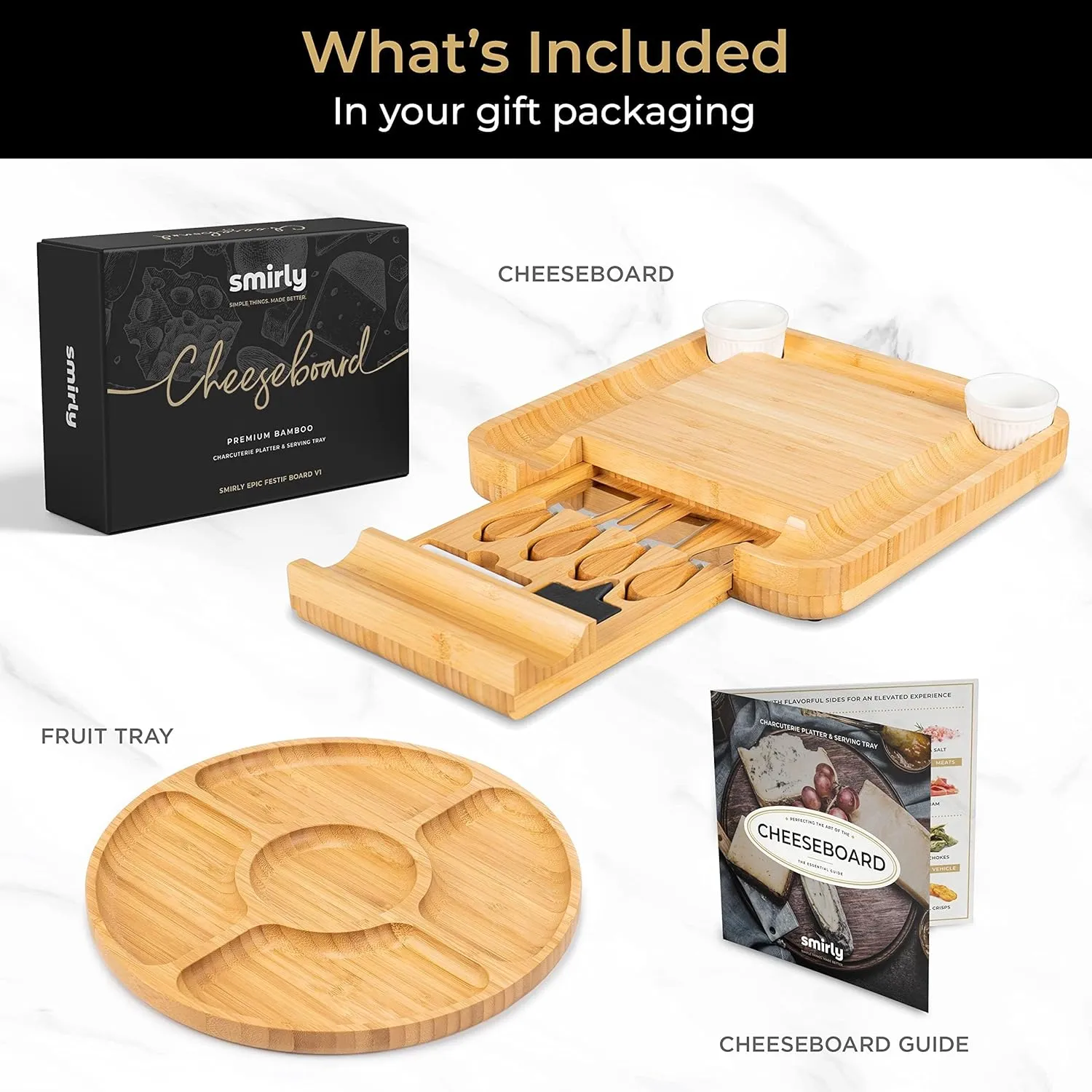 Smirly Charcuterie Board Set - Large Bamboo Cheese Board for Serving - House Warming Gifts New Home, Wedding & Bridal Shower Gift, Birthday Gift for Women