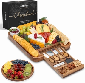 SMIRLY Charcuterie Boards Set - Large Bamboo Cheese Board Set - House Warming Gifts New Home, Wedding Gift for Couple, Bridal Shower Gift, Birthday Gifts for Women