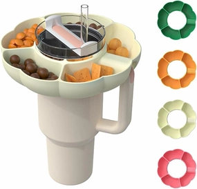 Snack Bowl for Stanley Cup 40 oz Tumbler with Handle,Silicone Stanley Snack Tray, Charcuterie Accessories Snackeez Cups, Reusable Snack Ring Suitable for Car Cup Holder, Cinema (Cream)