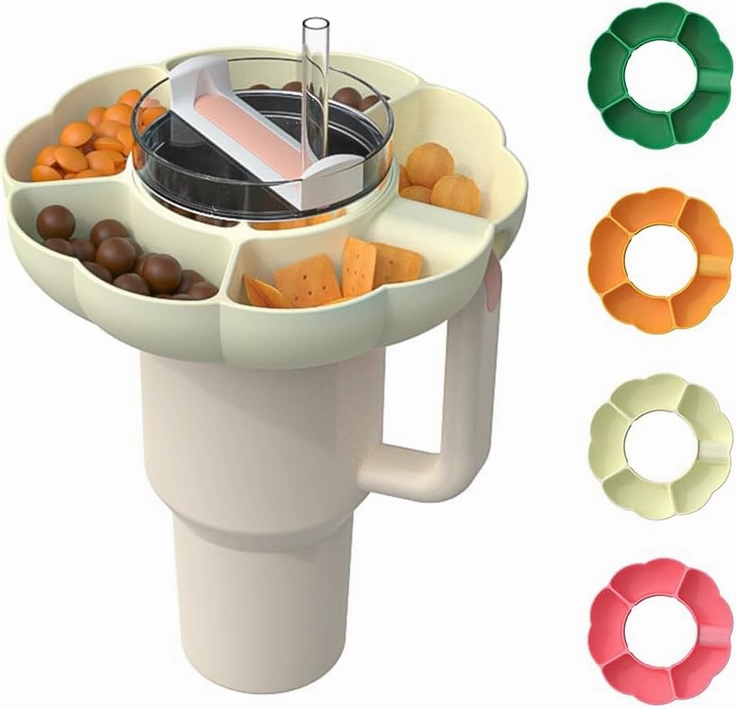 Snack Bowl for Stanley Cup 40 oz Tumbler with Handle,Silicone Stanley Snack Tray, Charcuterie Accessories Snackeez Cups, Reusable Snack Ring Suitable for Car Cup Holder, Cinema (Cream)