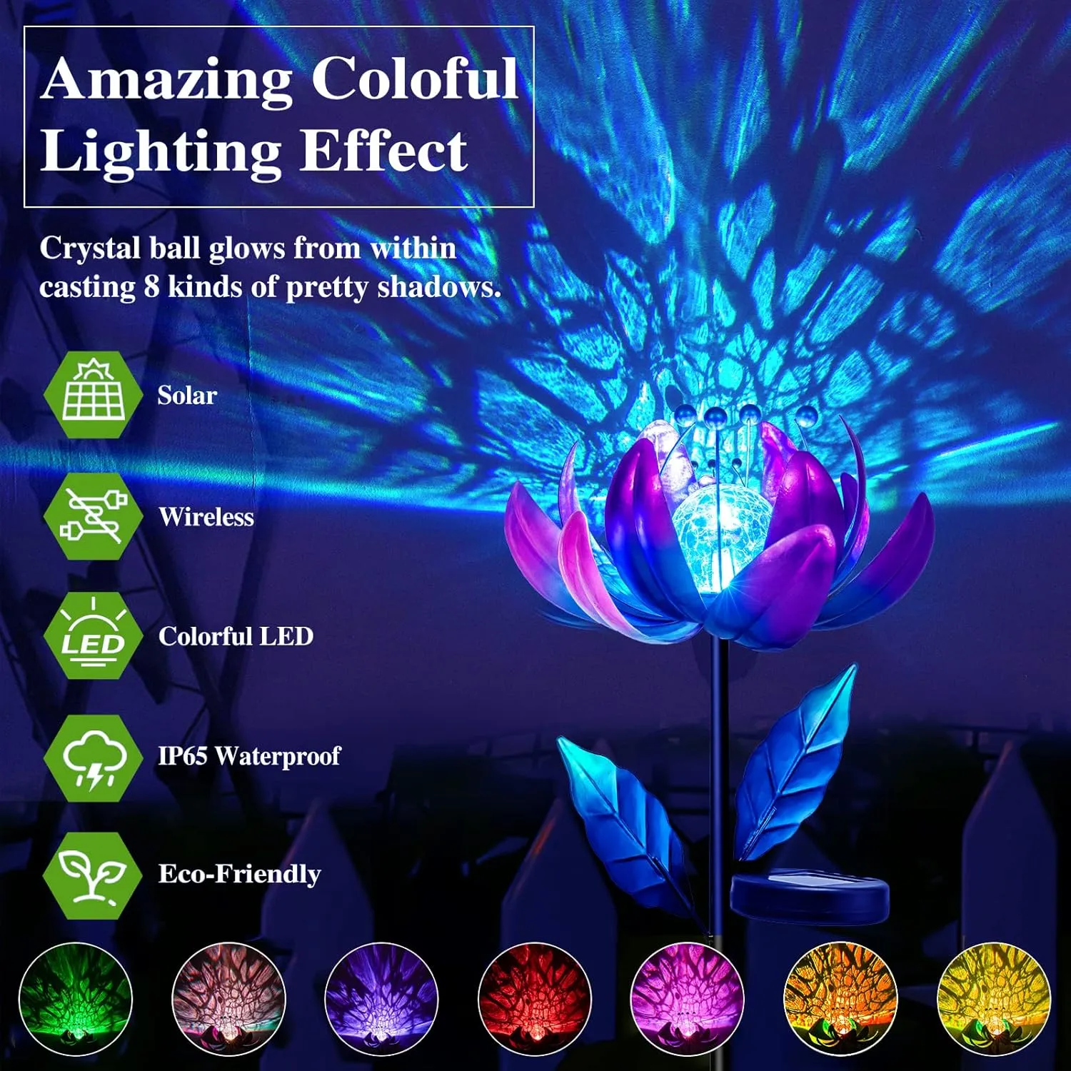 Solar Purple Metal Flower Wind Spinners, Colorful Spinning Windmill Lotus Yard Art Lights Wind Pinwheels with LED Crystal Ball Decorative Stake Lighting Flower Sculpture