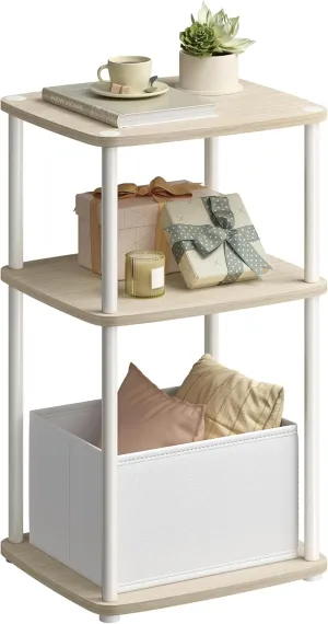 SONGMICS HOME Side Table, 3-Tier Nightstand with Storage, End Table with Fabric Basket, for Bedroom, Living Room, Steel Frame, Superfast Toolless Assembly, Modern, Natural Beige ULET286N01
