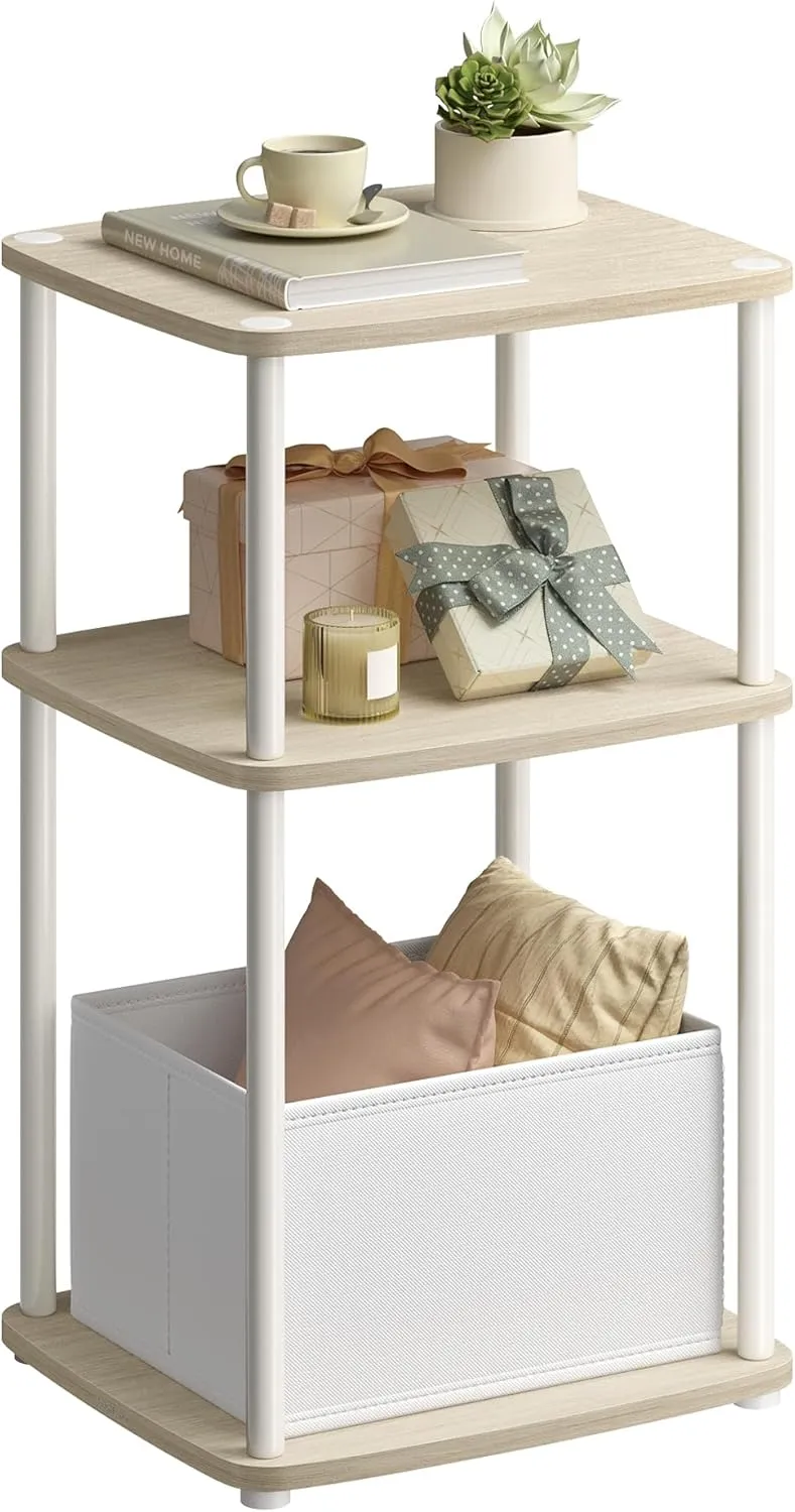 SONGMICS HOME Side Table, 3-Tier Nightstand with Storage, End Table with Fabric Basket, for Bedroom, Living Room, Steel Frame, Superfast Toolless Assembly, Modern, Natural Beige ULET286N01