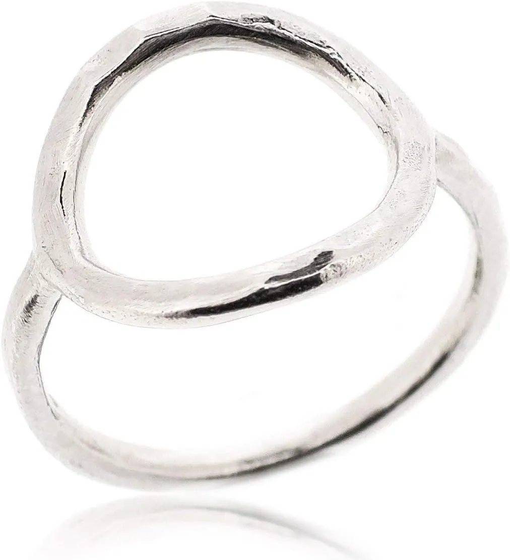 SOVATS 925 Sterling Silver Open Hammered Circle Ring for Women – Rhodium Plated Comfort Fit Minimalist Band, Friendship or Promise Ring