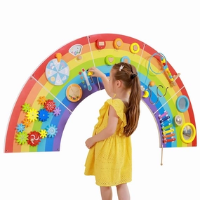 SPARK & WOW Rainbow Activity Wall Panels | Ages 18m  | Montessori Sensory Wall Toy | 10 Activities | Busy Board | Toddler Room Decor