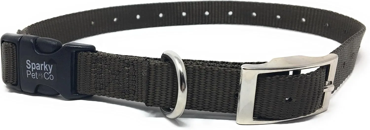 Sparky PetCo Compatible 3/4" Nylon Double Buckle Quick Snap Replacement Strap for Receivers That The Strap Wraps Around E Collar, (Brown)