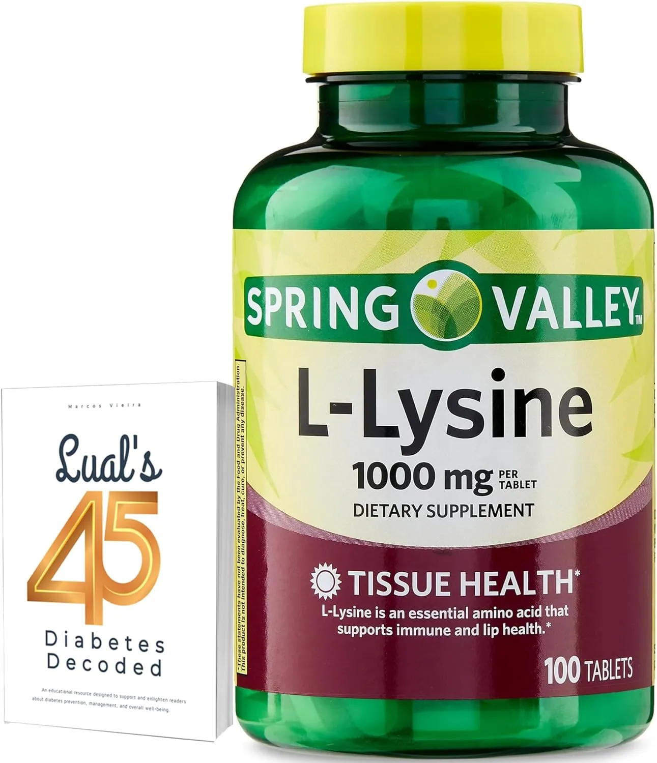 Spring Valley L-Lysine 1000mg 100 Tablets, llysine Supplement for Immune Support Bundle with Lual's 45 Diabetes Decoded