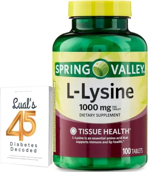 Spring Valley L-Lysine 1000mg 100 Tablets, llysine Supplement for Immune Support Bundle with Lual's 45 Diabetes Decoded