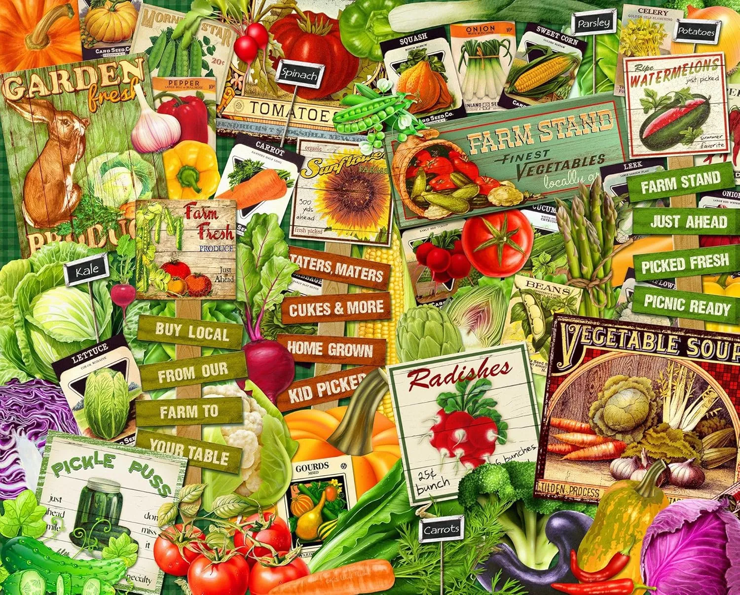 Springbok Eat Your Veggies 1000 Piece Jigsaw Puzzle for Adults - Piece Together This Garden Inspired Collage by Artist - Unique Cut Pieces