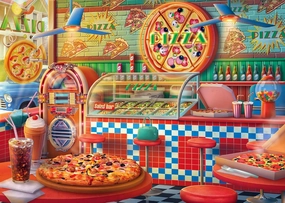 Springbok's Pizza Shop 1000 Piece Jigsaw Puzzle for Adults is a Nostalgic and Colorful Diner of Pizza Parlors from The Past - Made in The USA