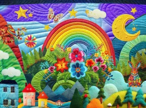 Springbok's Summer Adventure Quilt 1000 Piece Puzzle for Adults Features Imagery of an Amazing and Colorful Quilt Featuring a Summer Scene and The Tools Used to Create It.