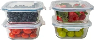 Square Glass Storage Container, Stackable BPA Free Airtight Seal Food Containers with Lids, Meal Prep Kitchen Organization and Storage, 5"x5" x 2.5", 17.6oz, 0.52L, White, 4 Pack