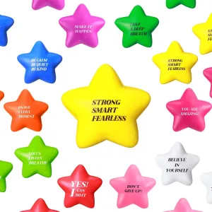 Sratte 60 Pcs Motivational Stress Ball for Kids Adults Star Toys with Quotes Assorted Colors Small Relief Toys Mini Motivational Stress Inspirational Foam Ball(Multi Colors)
