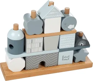 Stacking Blocks House - Blue - Natural Wooden & Colored Blocks, Creative Building, Range of Shapes & Sizes, Storage Rack, Toddlers 18Mo 
