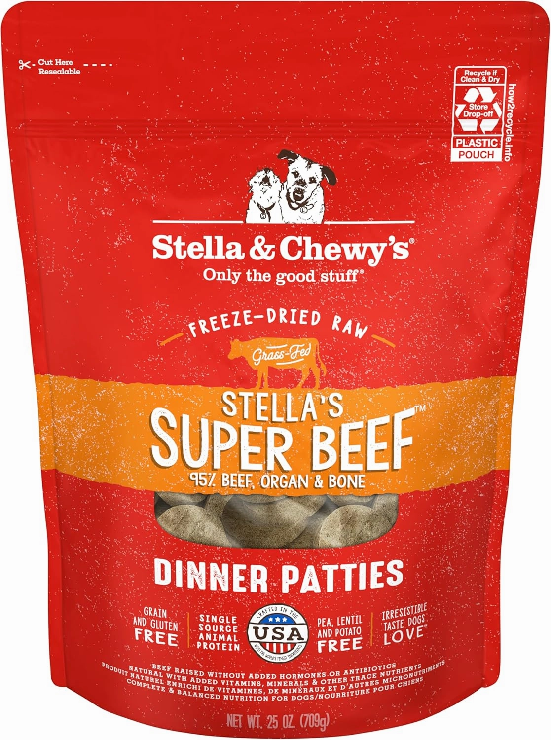 Stella & Chewy's Freeze-Dried Raw Dinner Patties - Beef Recipe - High Protein Grain-Free Puppy & Dog Food - Perfect For Picky Eaters - 25 oz