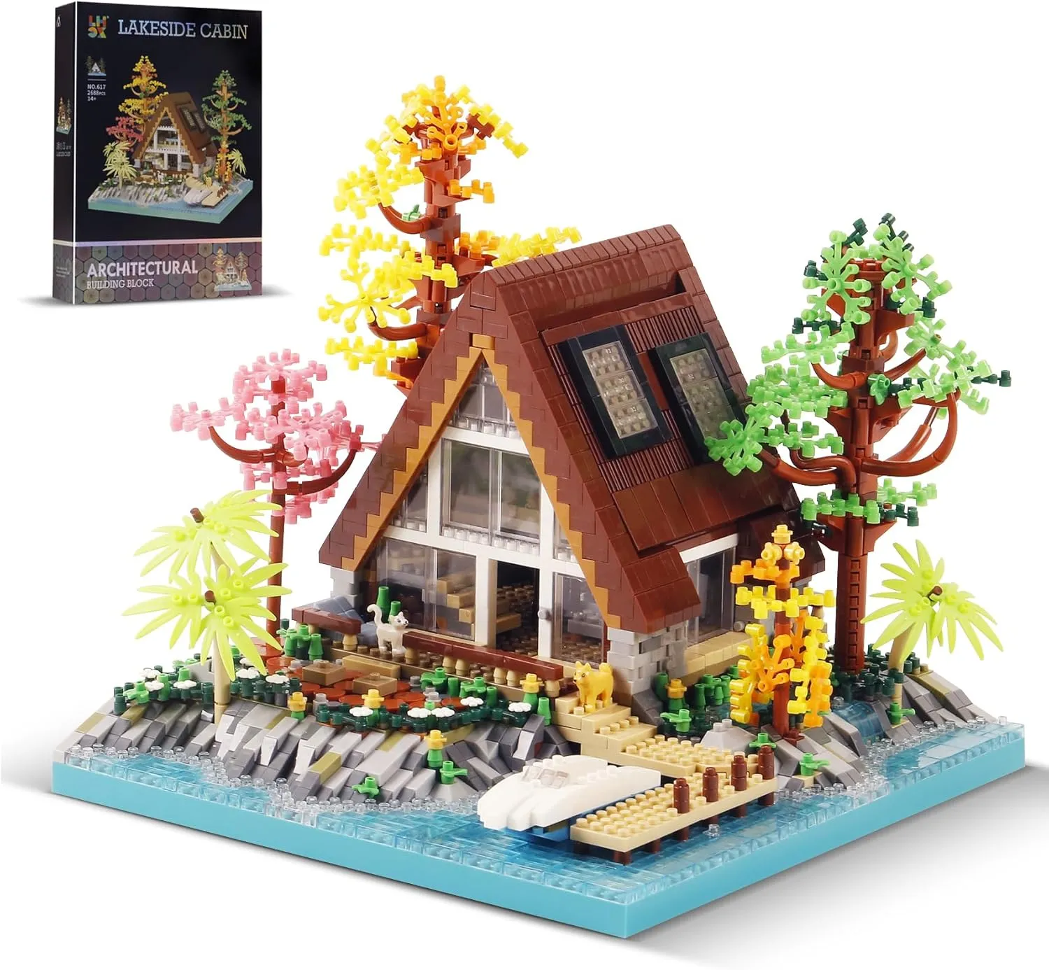 STMIGAIBLOCKS 2688PCS A-Frame Wooden Cabin Building Blocks Toys,Buildable Medieval House Mini Building Block Set,A Wonderful Collection for Architecture Lovers or 14  Kids