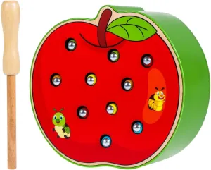 STOBOK Funny Apple Shaped Catch Insects Game Toy Wooden Magnetic Educational Toys for Kids Toddlers