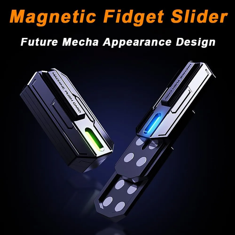 STONESTAR Mecha Fidget Slider, Glow-in-The-Dark Magnetic Metal Fidget Toys, 3-Layer Push Card Sensory Toys EDC Fidget Toy for Adults, Helps Relieve ADHD/Anxiety/Stress (Blue Light)