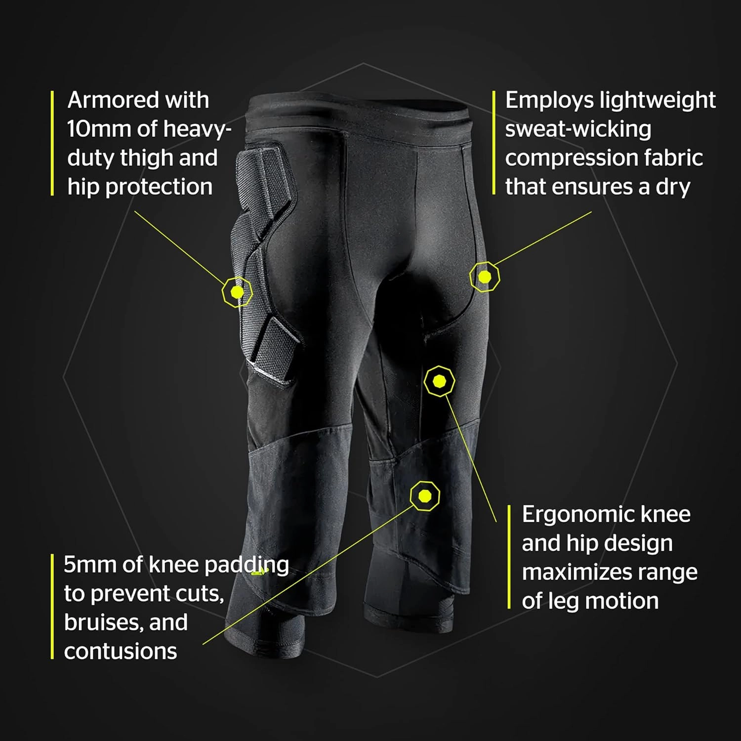Storelli ExoShield Goalkeeper Pants, High-Impact Protection, Sweat-Wicking, UV-Resistant Athletic Bottoms for Soccer