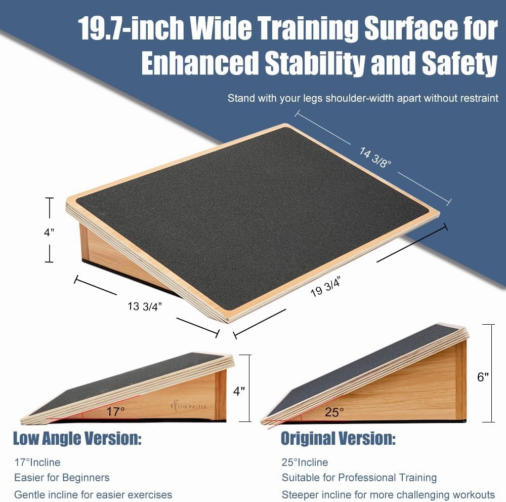 StrongTek Slant Board for Knees Over Toes, Training Incline Board for Squats, 1000 Lbs Weight Capacity, Wooden Incline Boards with Non-Slip Surface for Calf Stretch, Weightlifting, Fitness