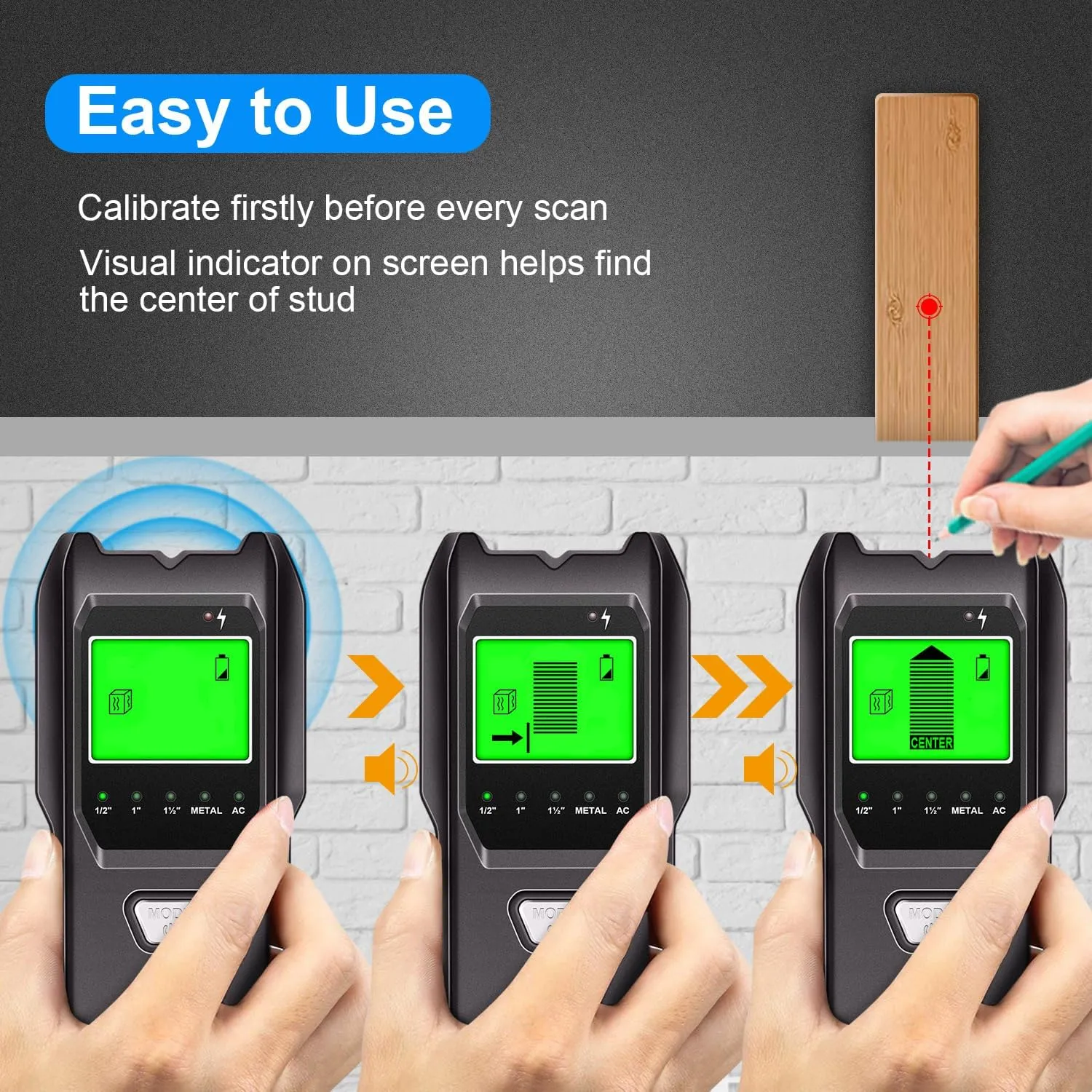 Stud Finder Wall Scanner, 5 in 1 Multifunction Stud Locator with Upgraded Smart Sensor, HD LCD Display and Audio Alarm for The Center & Edge of Metal, Studs, AC Wire, and Pipe Detection (Dull Black)