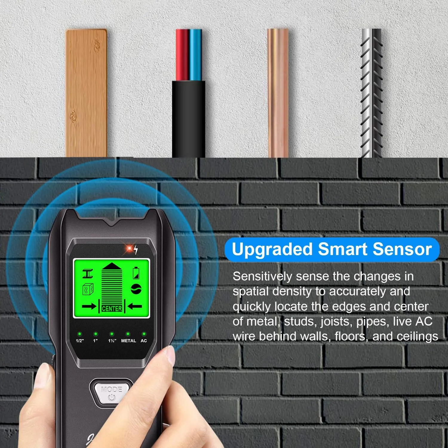 Stud Finder Wall Scanner, 5 in 1 Multifunction Stud Locator with Upgraded Smart Sensor, HD LCD Display and Audio Alarm for The Center & Edge of Metal, Studs, AC Wire, and Pipe Detection (Dull Black)
