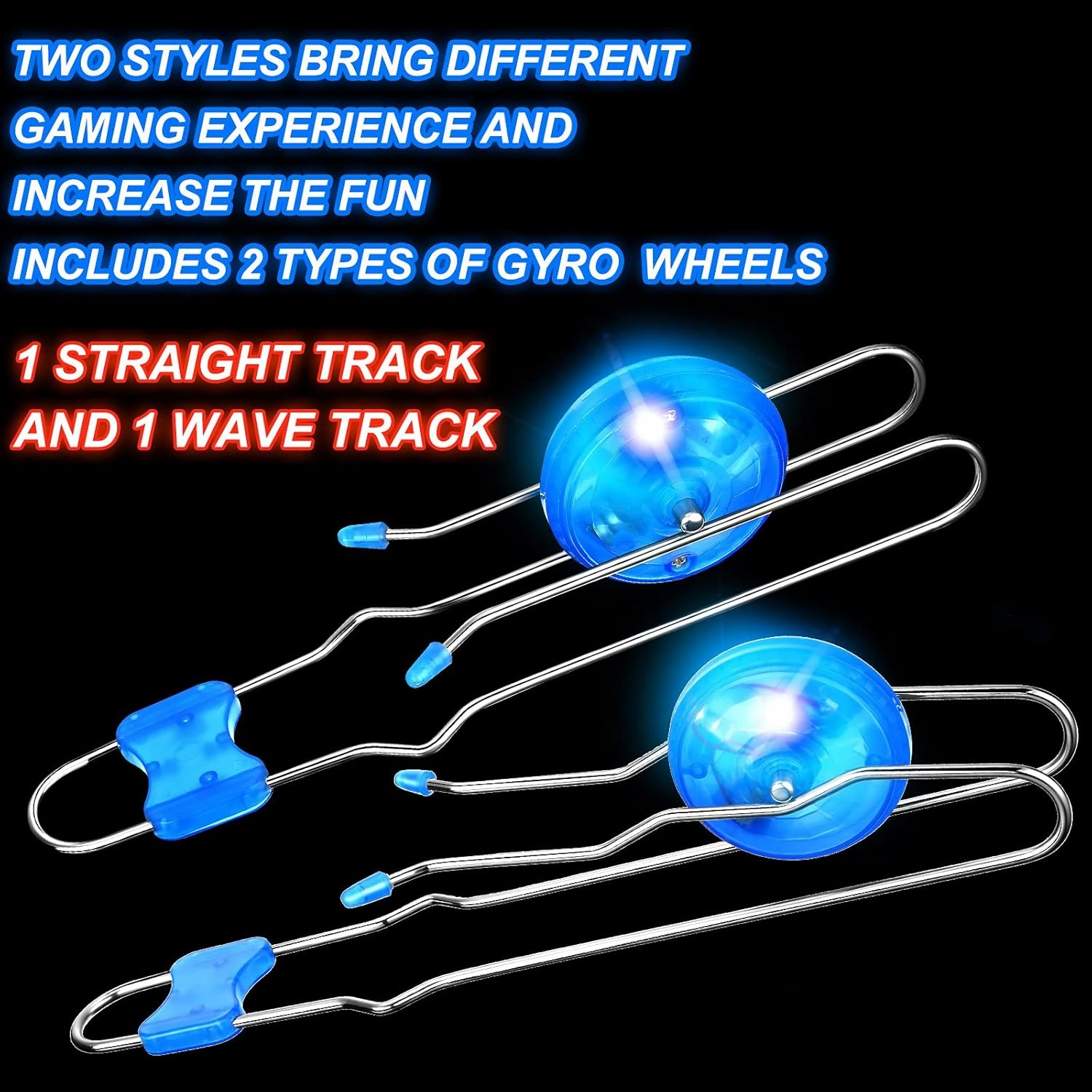 Sumind 6 Pcs Retro Light up Magnetic Gyro Wheels Easter Basket Stuffers 7080s Gyroscope Rail Twirler Easter Magic Gravity Sensory Fidget Toys for Kids(Straight Rail, Wave Rail,Red, Blue, Green)