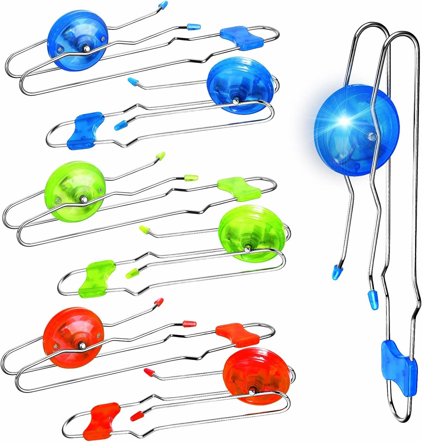 Sumind 6 Pcs Retro Light up Magnetic Gyro Wheels Easter Basket Stuffers 7080s Gyroscope Rail Twirler Easter Magic Gravity Sensory Fidget Toys for Kids(Straight Rail, Wave Rail,Red, Blue, Green)