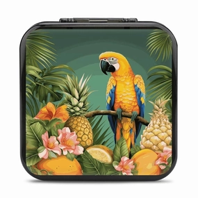 Summer Parrot Pineapple Bird Switch Game Case Switch Game Holder Cartridge Case Storage 24 Games & 2 Micro Sd Card Slots, Travel Carry Cases, Portable Games Card Storage, Hard Shell, Buckle Closure