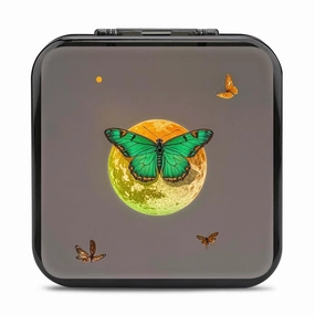 Sun And Moon Green Moth Switch Game Case Switch Game Holder Cartridge Case Storage 24 Games & 2 Micro Sd Card Slots, Travel Carry Cases, Portable Games Card Storage, Hard Shell, Buckle Closure