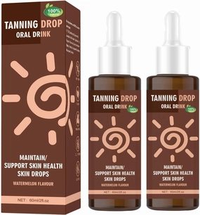 Sunless Tanning Drops to Drink, 2025 New Watermelon Flavor Drinkable Sunless Tanning Drops, Firming Bronze Skin for Face & Body, Sun-Kissed Glow(2PCS)