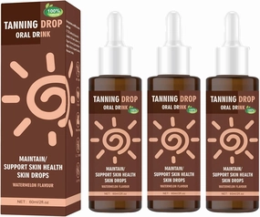 Sunless Tanning Drops to Drink, 2025 New Watermelon Flavor Drinkable Sunless Tanning Drops, Firming Bronze Skin for Face & Body, Sun-Kissed Glow(3PCS)