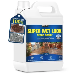 Super Wet Look Stone Sealer-1 Gallon, Durable & Long-Lasting Protection with High Gloss Finsh, Stain Proof, Against Water Damage & Dissolved Salts Natural Stone Sealer for Slate, Sandstone, Driveways