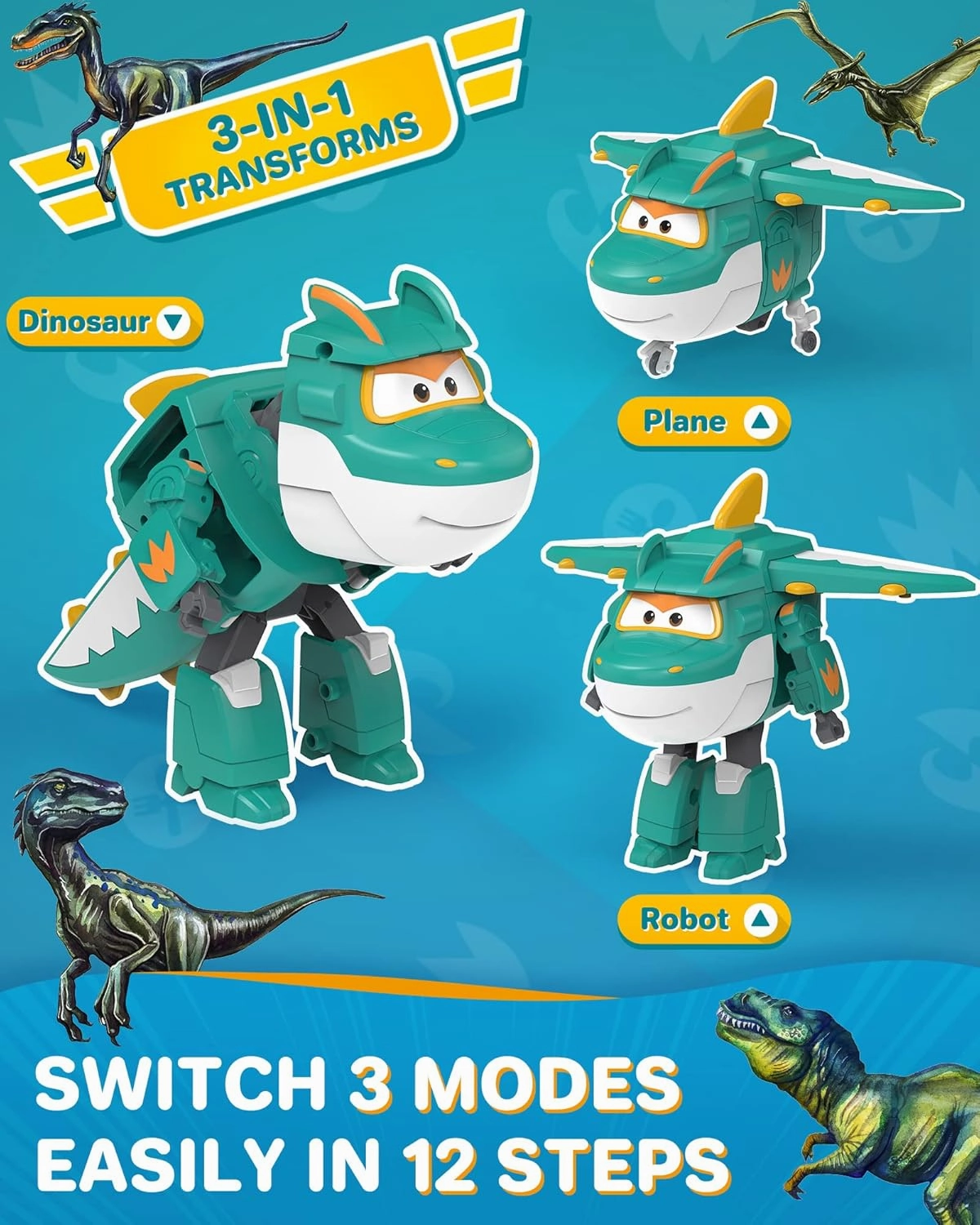 Super Wings 5 in Transformable Toys Tino, Transforming Airplane Robot for Boys and Girls, Action Figures Dinosaur Toy for Kids Age 3 4 5 6 7 8 9 