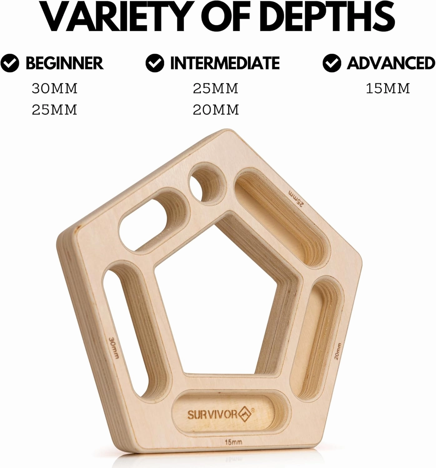 SURVIVOR Hangboard - Rock Climbing & Bouldering Training Board - Fingerboard for Hanging & Climbing Practice - Pull Up Holds for Increased Finger & Forearm Grip Strength