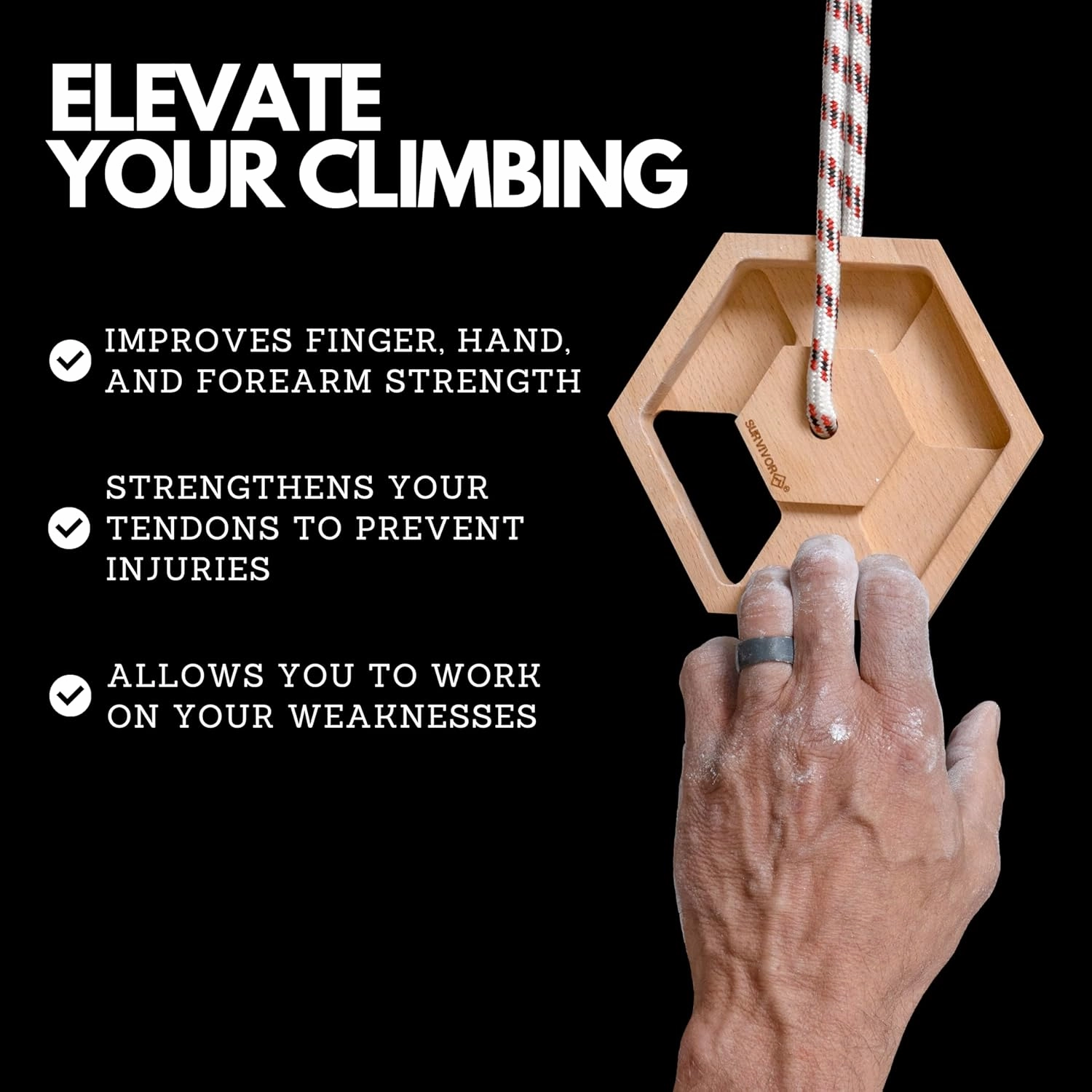 SURVIVOR Hangboard - Rock Climbing & Bouldering Training Board - Fingerboard for Hanging & Climbing Practice - Pull Up Holds for Increased Finger & Forearm Grip Strength