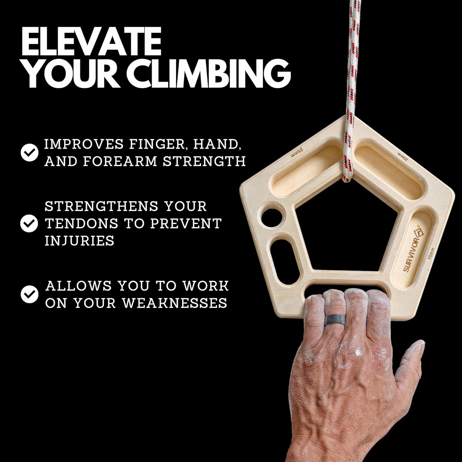 SURVIVOR Hangboard - Rock Climbing & Bouldering Training Board - Fingerboard for Hanging & Climbing Practice - Pull Up Holds for Increased Finger & Forearm Grip Strength