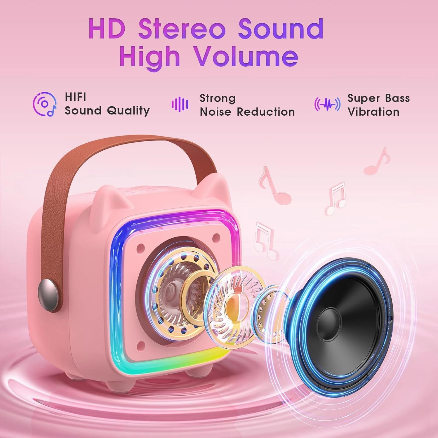 SXH Mini Karaoke Machine for Kids Portable Karaoke Machine with 2 Bluetooth Wireless Microphones,Birthday Gifts Toys for Girls Ages 3, 4, 5, 6, 7, 8, 9,10,11,12  Years Old (Pink 2 Mics)