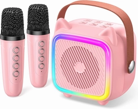 SXH Mini Karaoke Machine for Kids Portable Karaoke Machine with 2 Bluetooth Wireless Microphones,Birthday Gifts Toys for Girls Ages 3, 4, 5, 6, 7, 8, 9,10,11,12  Years Old (Pink 2 Mics)