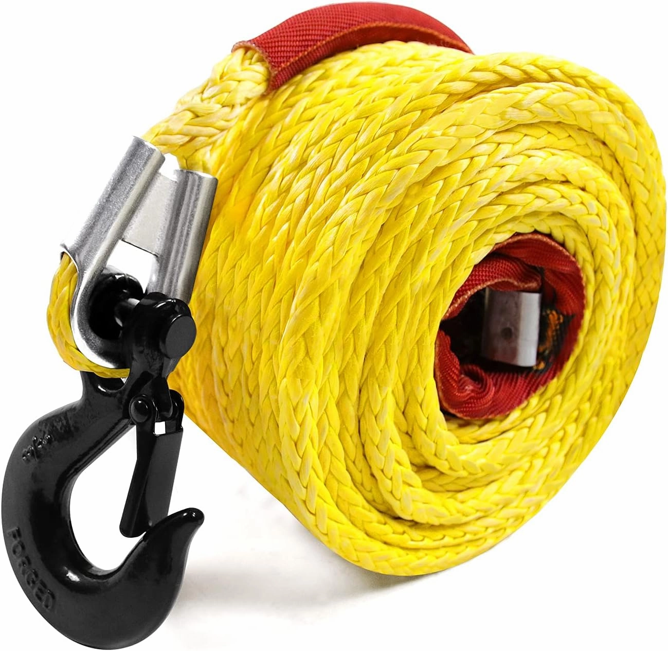 Synthetic Winch Rope 1/2" x 92'-25000 lbs Winch Line with Protective Sleeve,Forged Winch Hook,Safety Pull Strap go for 4WD Road Vehicle Truck SUV ATV UTV（Yellow）…