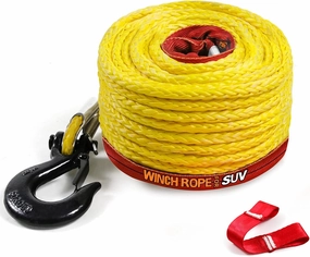 Synthetic Winch Rope 1/2" x 92'-25000 lbs Winch Line with Protective Sleeve,Forged Winch Hook,Safety Pull Strap go for 4WD Road Vehicle Truck SUV ATV UTV（Yellow）…