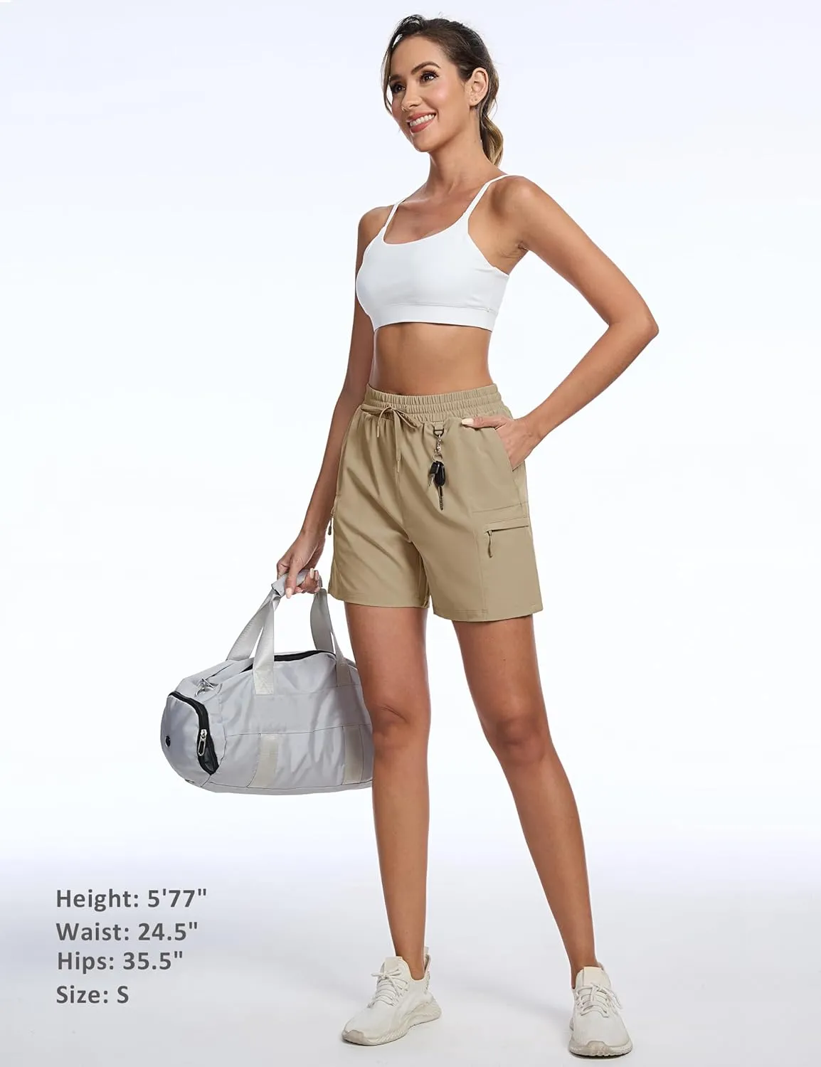 TACVASEN Women's Hiking Cargo Shorts Lightweight Water Resistant 5" Athletic Shorts with Zipper Pockets Golf Summer