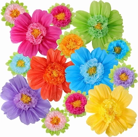 TaoBary Large Colorful Tissue Paper Flowers 20" Giant Fiesta Paper Flowers for Wall Backdrop Mexican Pom for Carnival Crafts Birthday Party Decorations(Rainbow Color,24 Pieces)