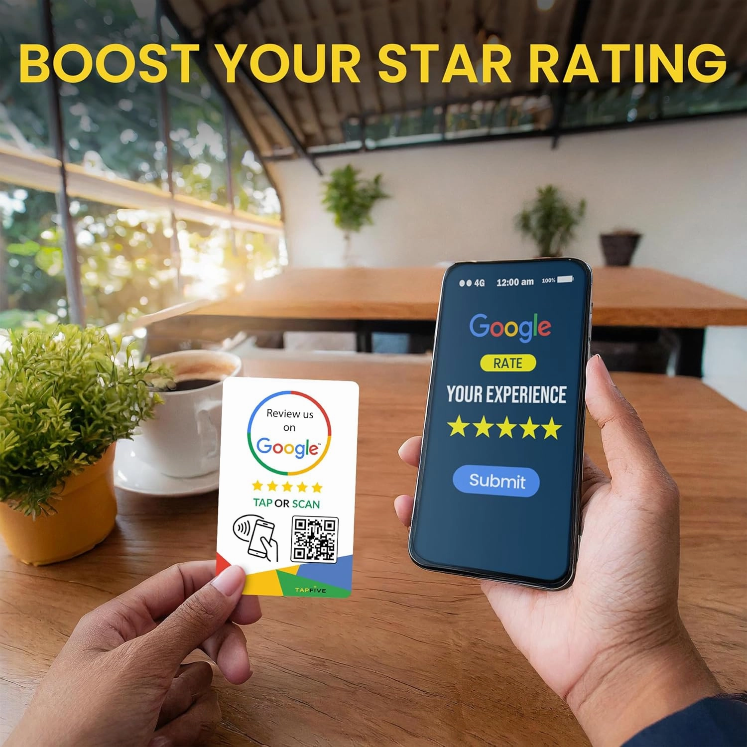 TapFive Google Review Tap Cards   Follow Us on Instagram Facebook TikTok - Tap for Instant Reviews & Followers - All Phones Compatible - Reusable NFC & QR (5-Pack Social Pack)
