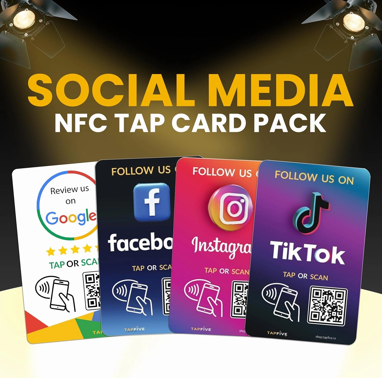 TapFive Google Review Tap Cards   Follow Us on Instagram Facebook TikTok - Tap for Instant Reviews & Followers - All Phones Compatible - Reusable NFC & QR (5-Pack Social Pack)
