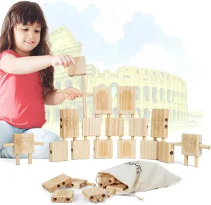 TDD101, Wooden Blocks for Kids, 44pcs STEM Montessori Blocks, Loose-Flexible Connections for Toddler Reassemble Easily, Canvas Storage Included, Toddler Loose Version Fun Play for Ages 1-3