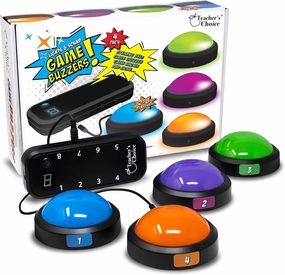 Teacher's Choice Light Up Game Buzzer System, Displays The Winning Player Loud, Unique Sounds for Each Buzzer, Great for Trivia Games, Family Feud, Jeopardy (4 Pack)