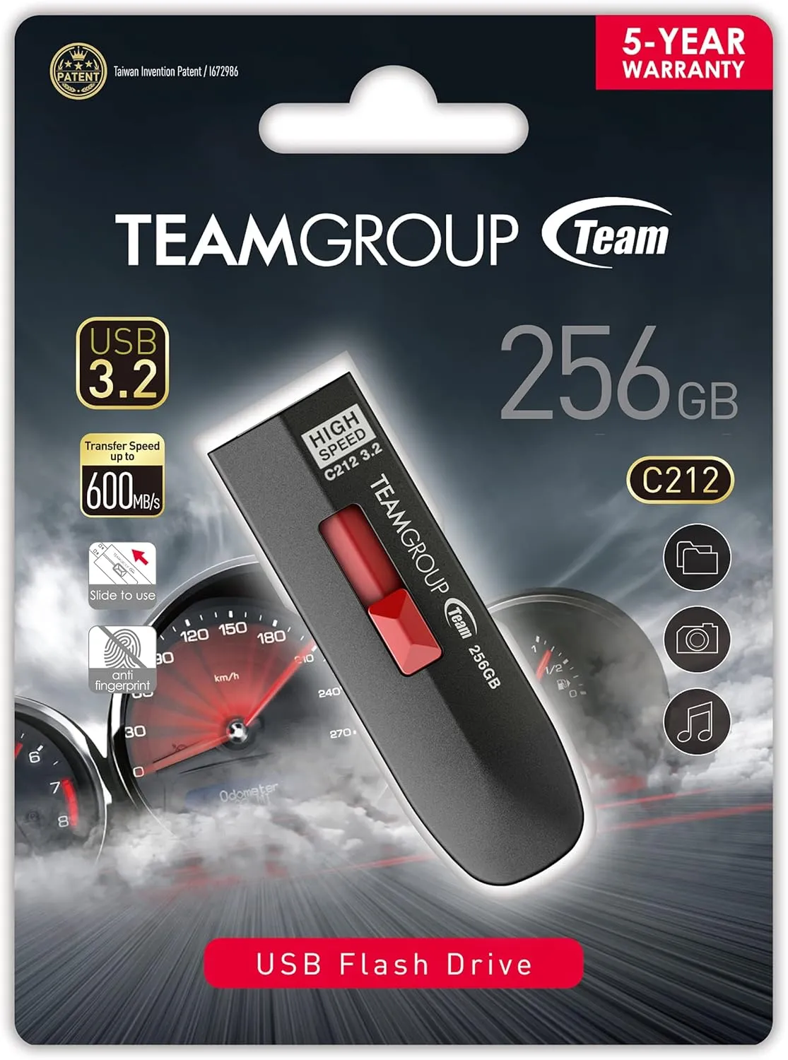TEAMGROUP C212 Extreme Speed 256GB 1000/800MB/s USB 3.2 Gen 2 Easy Push-and-Pul Flash Thumb Drive External Data Storage Memory Stick Compatible with Computer/Laptop/PS4 PS5 TC2123256GB01